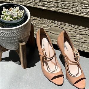 Miu Miu Tan Heels with Ornamental Detail